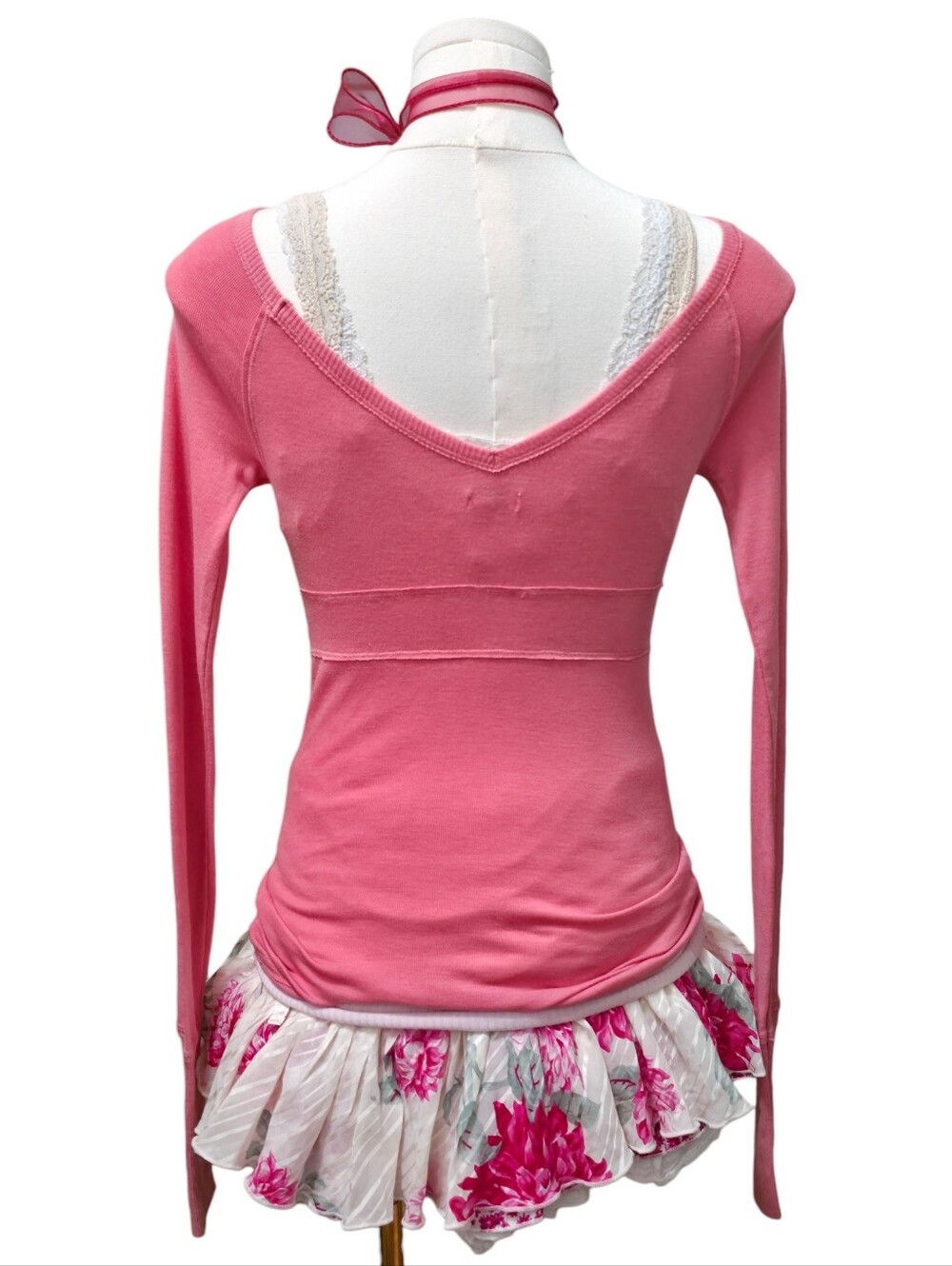 Abercrombie vintage pink long sleeve vneck babydoll top - Picture 3 of 6